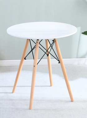 洽谈桌小桌子钢化玻璃圆桌茶几玻璃桌子圆钢化餐桌椅组合实木桌腿