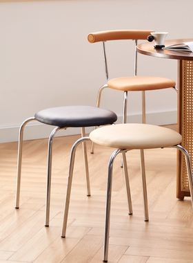 奶油风餐椅靠背椅子家用客厅餐厅餐桌椅可叠放化妆椅北欧复古椅子