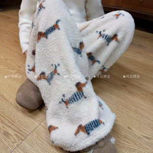 冬季新款米粒绒加厚阔腿裤家居裤韩版舒适保暖遛弯裤加绒