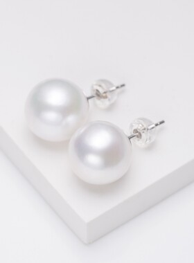 【大美唤推荐】925银 赛澳白珍珠耳钉14-15mm DM2654