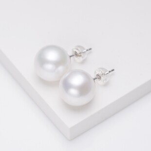 【大美唤推荐】925银 赛澳白珍珠耳钉14-15mm DM2654