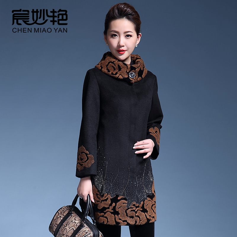 冬季妈妈装羊毛呢大衣加棉加厚中老年女装大码棉袄中长款毛呢外套