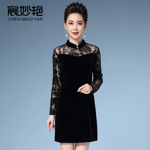 修身显瘦气质改良旗袍小个子女装金丝绒连衣裙高贵优雅阔太太裙子