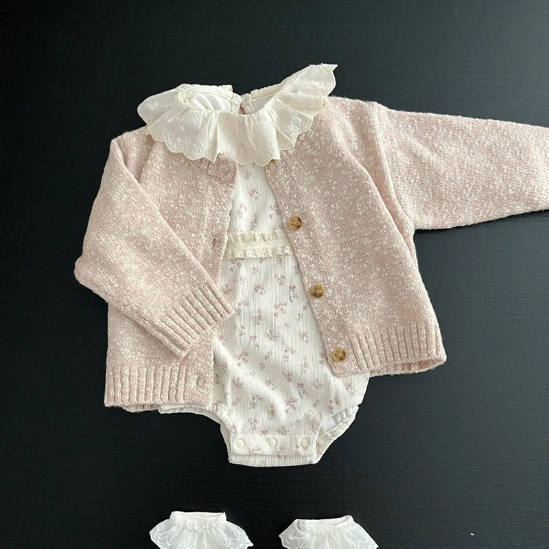 婴儿衣服秋冬款宝宝套装冬季洋气荷叶领婴幼儿针织开衫小套装冬天