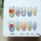 糖果色莎头穿戴甲手绘渐变猫眼孙颖莎王楚钦应援甲新年春夏短美甲