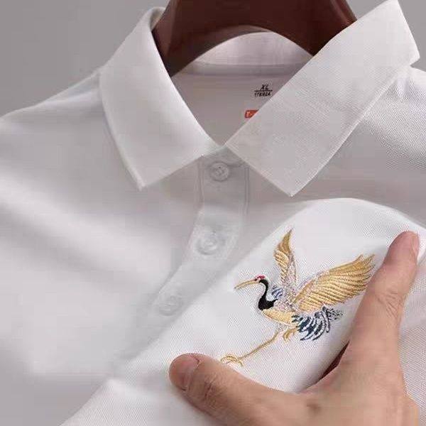 刺绣仙鹤POLO新款潮牌夏季男士薄款短袖T恤潮流修身翻领半袖上衣
