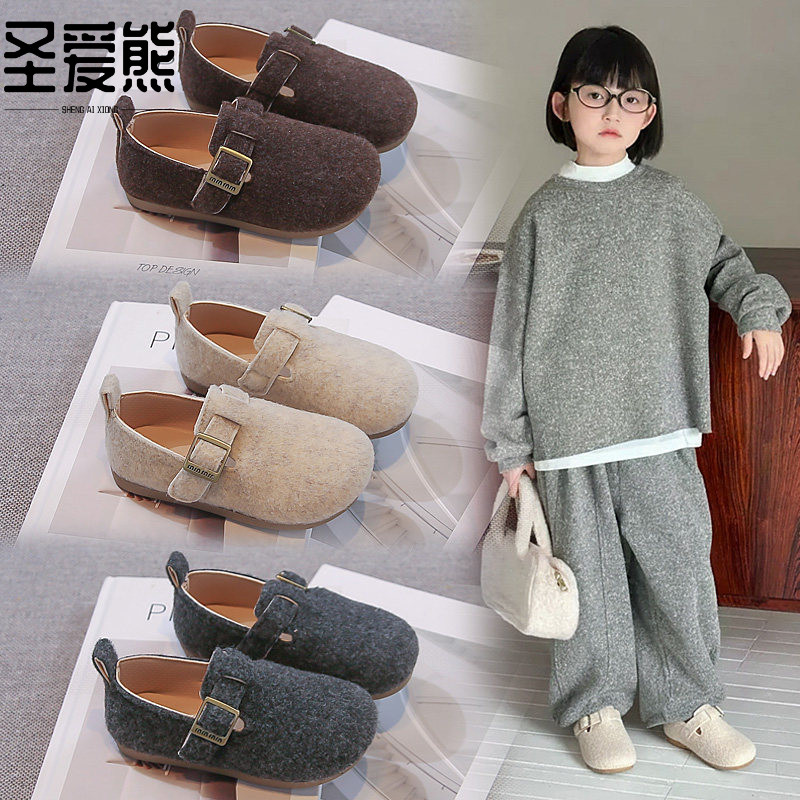 儿童2026春季新款勃肯鞋百搭女孩潮流豆豆鞋韩版女童公主风小皮鞋