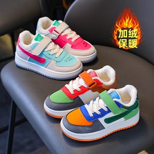 小黄鸭儿童运动鞋鸳鸯色春秋加绒保暖二棉鞋男女童魔术贴拼色休闲