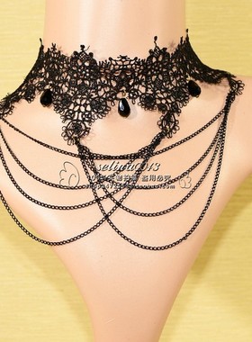 黑色蕾丝简约哥特洛可可宫廷女王复古项链项圈颈饰颈链