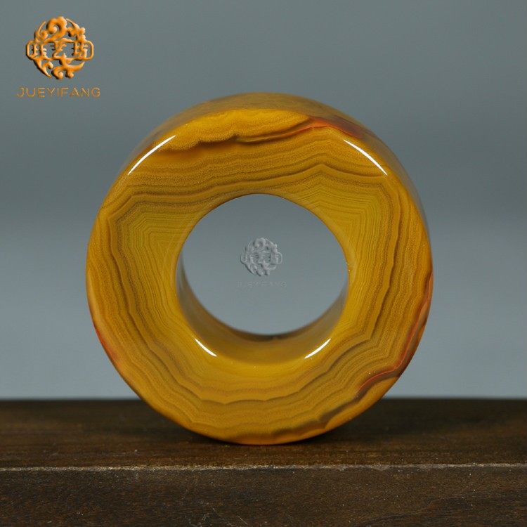 珏艺坊宣化战国红玛瑙精品鸡油黄平安扣环璧对环 H3711