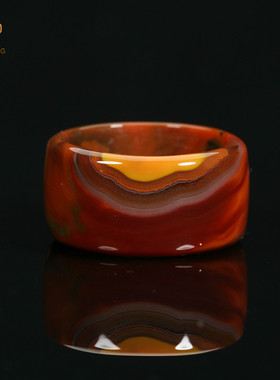 珏艺坊宣化战国红玛瑙精品牛血红飘黄指环扳指戒指ZH1821