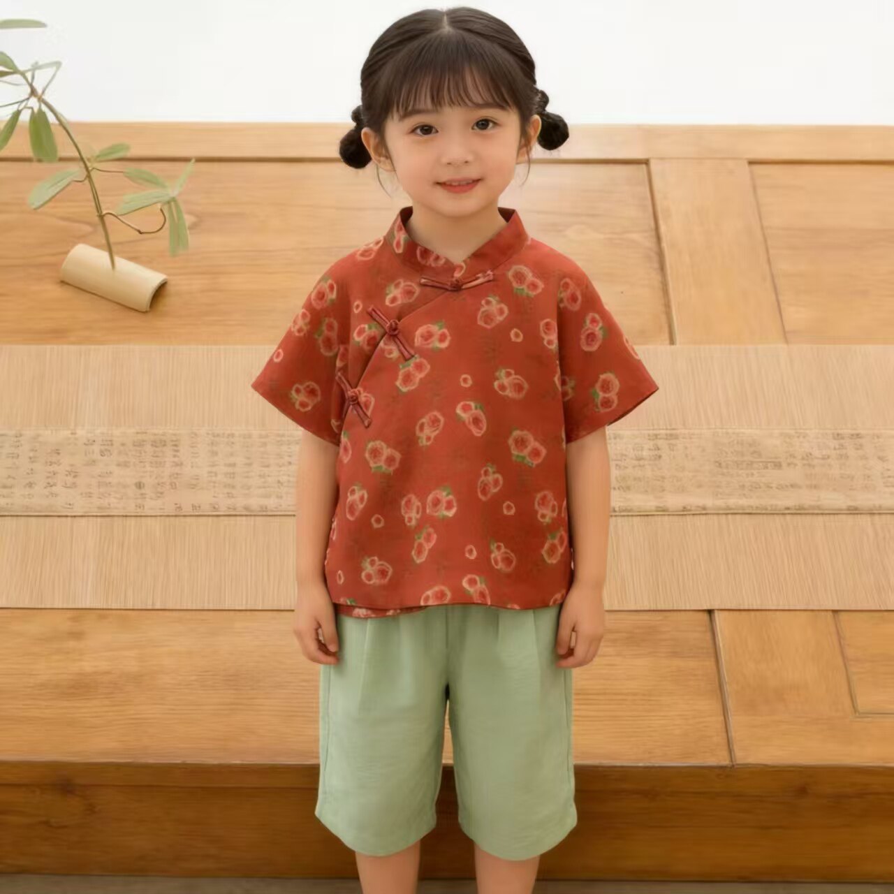夏季新中式女童倒大袖碎花衬衫