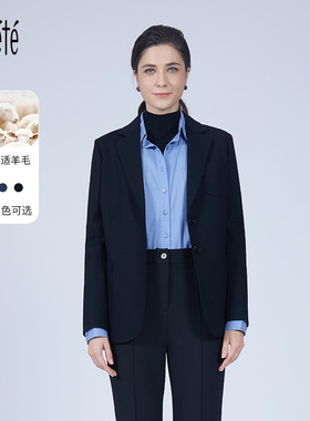 Lovete外套女2023新款羊毛西装黑色气质职业面试正装显瘦小西服