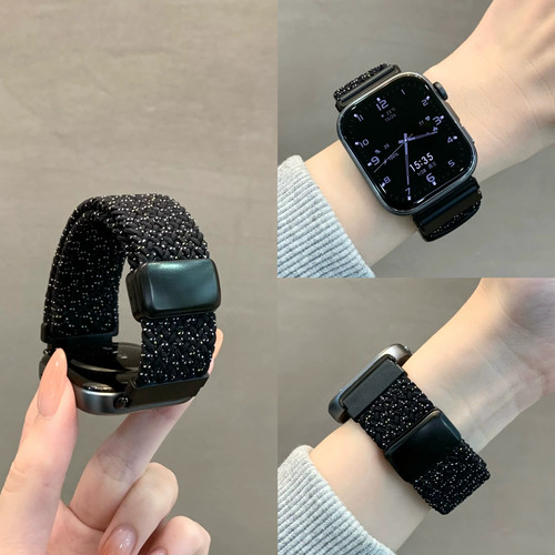 适用苹果手表编织尼龙磁吸扣表带