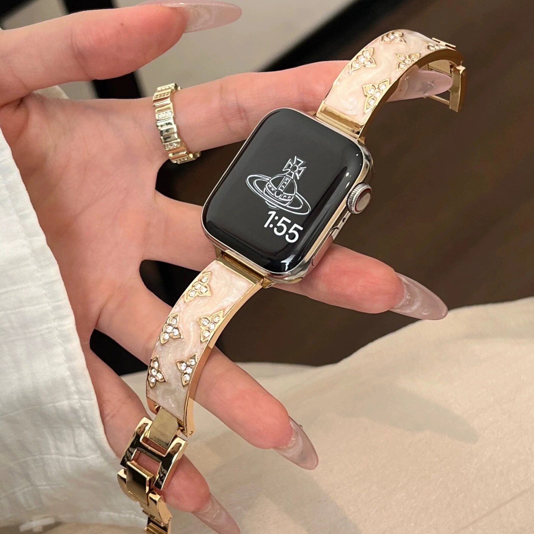 适用applewatch11苹果手表潮流轻奢鎏金镶钻金属iwatch表带s10SE9