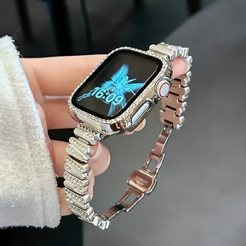 适用苹果手表iwatch金属镶钻表带