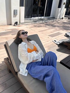 海边度假风罩衫白色长袖微透防晒衬衫女夏季韩版宽松百搭休闲上衣