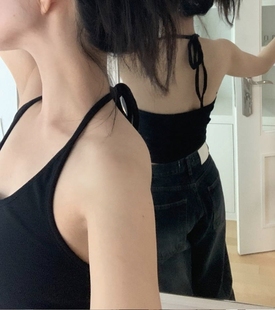 内搭螺纹棉系带挂脖吊带背心女夏露背打底衫无袖纯欲上衣短款百搭