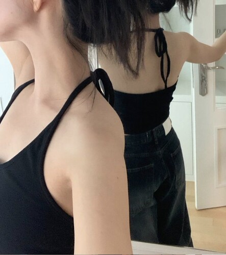 内搭螺纹棉系带挂脖吊带背心女夏露背打底衫无袖纯欲上衣短款百搭