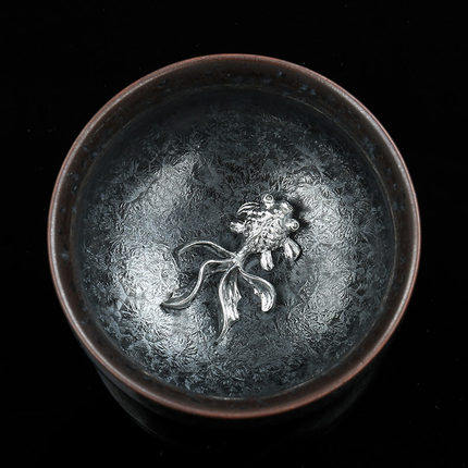 甲盏窑 李甲栈天目盏银杯瓷工艺 品茗杯陶瓷茶杯七彩主人杯可养