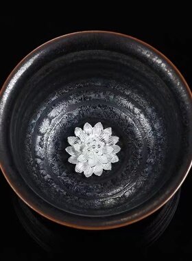 甲盏窑 李甲栈银斑天目银瓷杯陶瓷七彩银杯品茗杯个人杯主人杯
