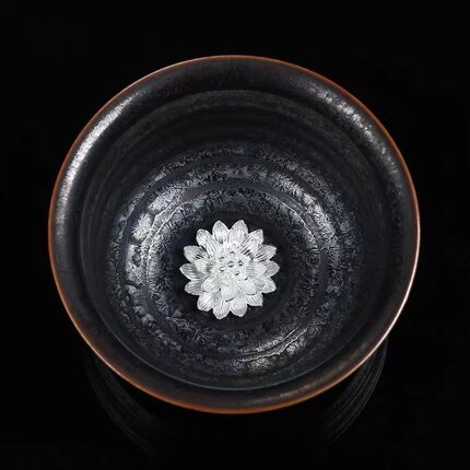 甲盏窑 李甲栈银斑天目银瓷杯陶瓷七彩银杯品茗杯个人杯主人杯