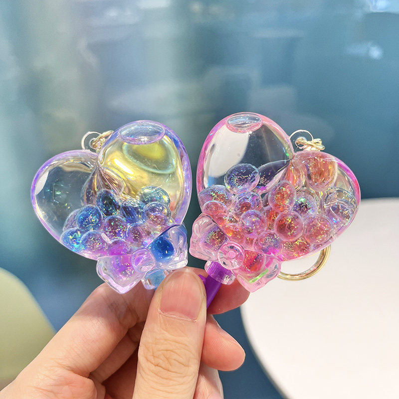 创意爱心棒棒糖亚克力入油流沙液体漂浮钥匙扣包包挂件少女心礼物