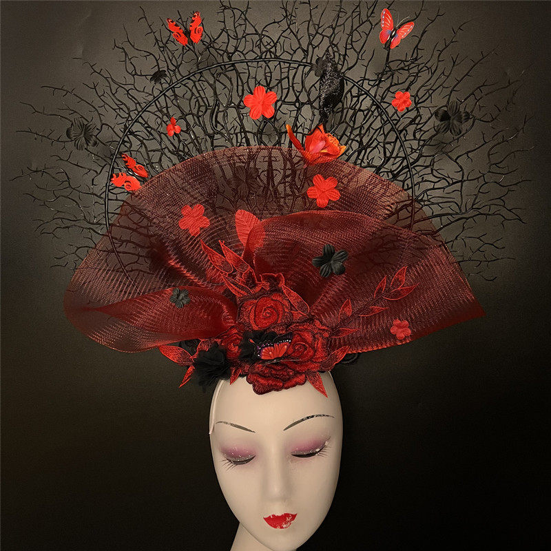 新娘花朵网纱旗袍礼服复古模特走秀影楼彩妆夸张个性创意造型头饰