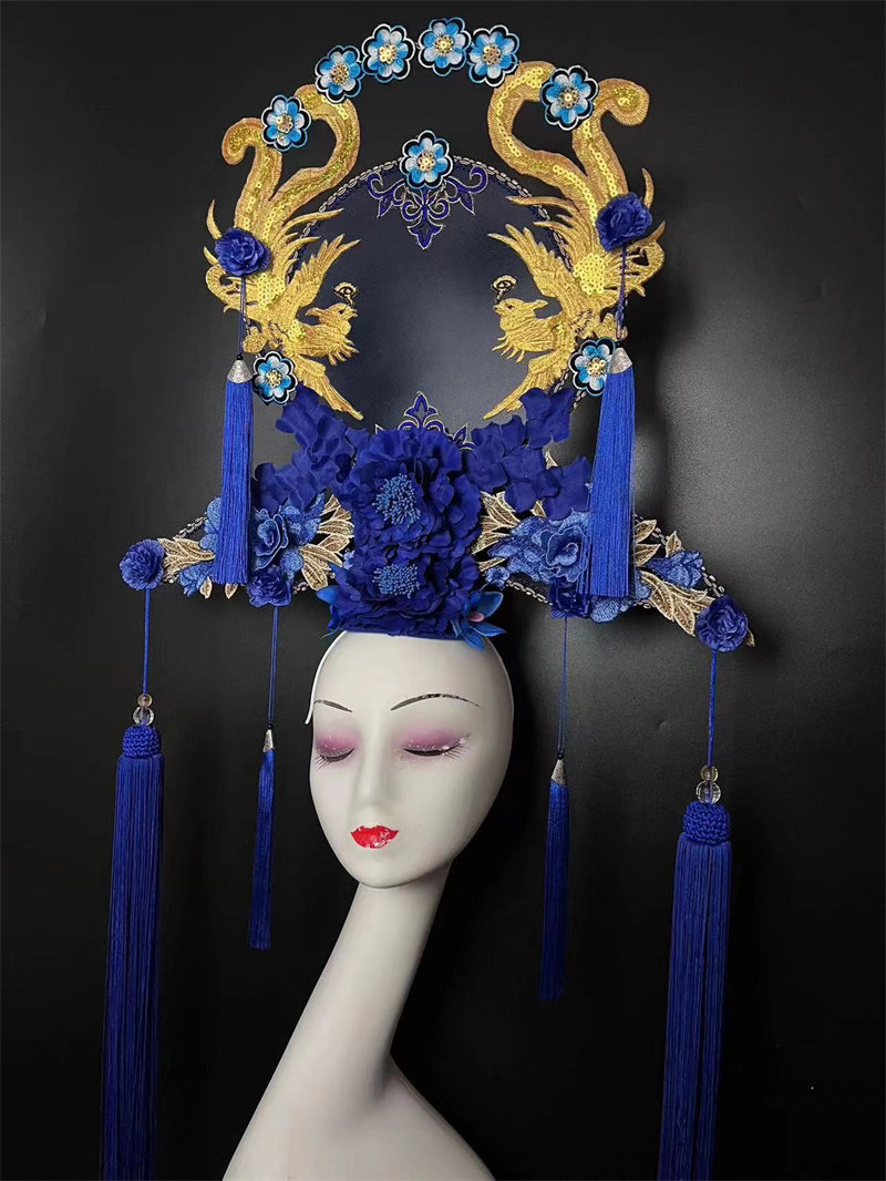 原创手作中国古风舞台模特走秀影楼写真舞台创意夸张造型流苏头饰
