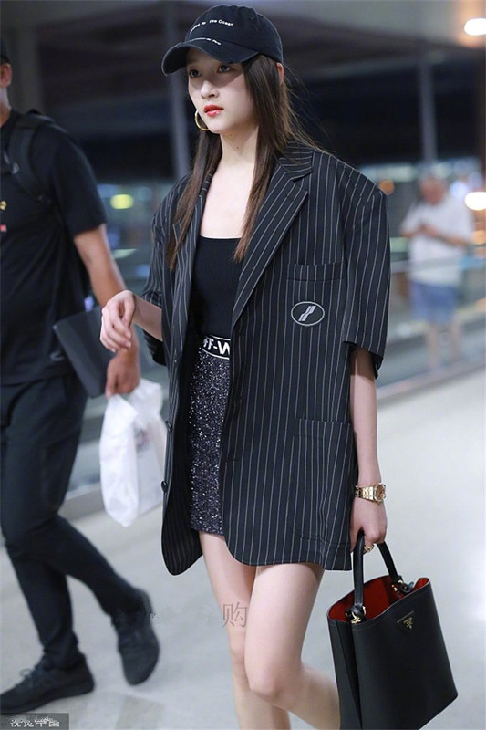Fashion brand weldone stripe half sleeve suit womens summer new star same Korean loose we11 short sleeve coat