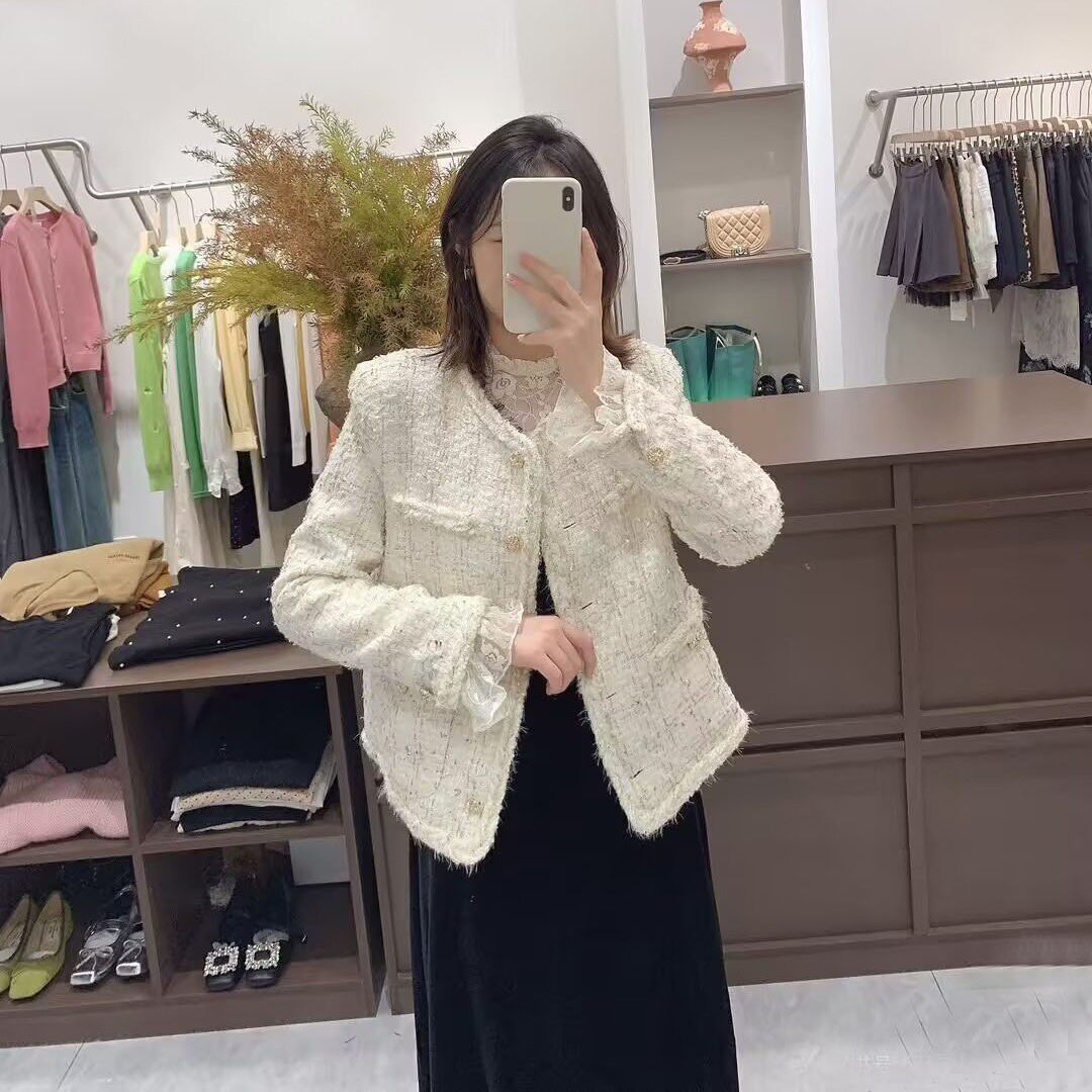 秋冬小香风亮丝粗花呢羽绒外套