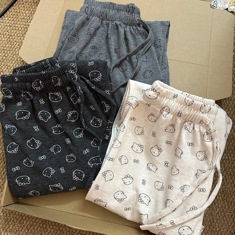 【U潮】哈喽Kitty裤子早秋新款遛弯裤休闲裤窄版直筒糯米裤韩系