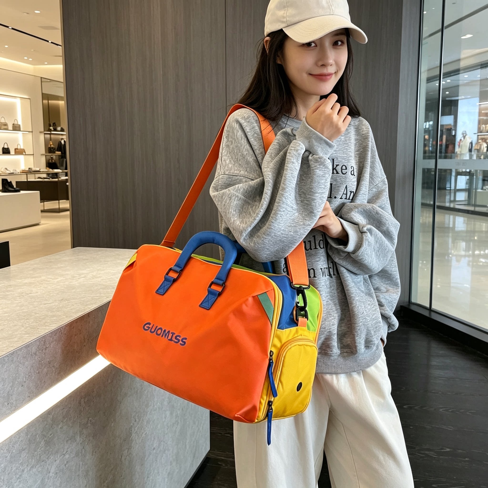 多巴胺撞色旅行包女大容量轻便手提斜挎健身包防水旅游收纳行李包