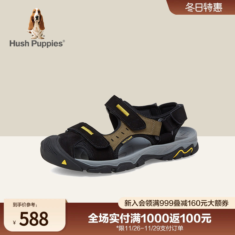 [쇼핑몰에서도 같은 스타일] HUSH PUSHI 여름 신상 바오터우 비치 샌들 아웃도어 남성 가죽 샌들 L2M04BL3