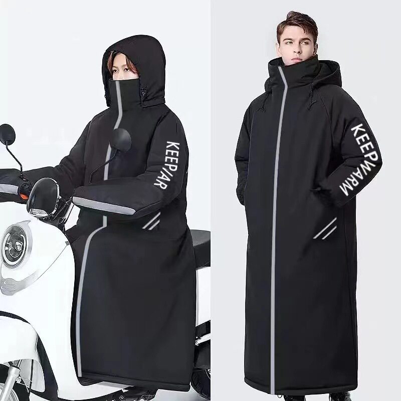 电动车挡风被冬季加绒加厚摩托骑行外卖骑手连体防寒服防水挡风衣