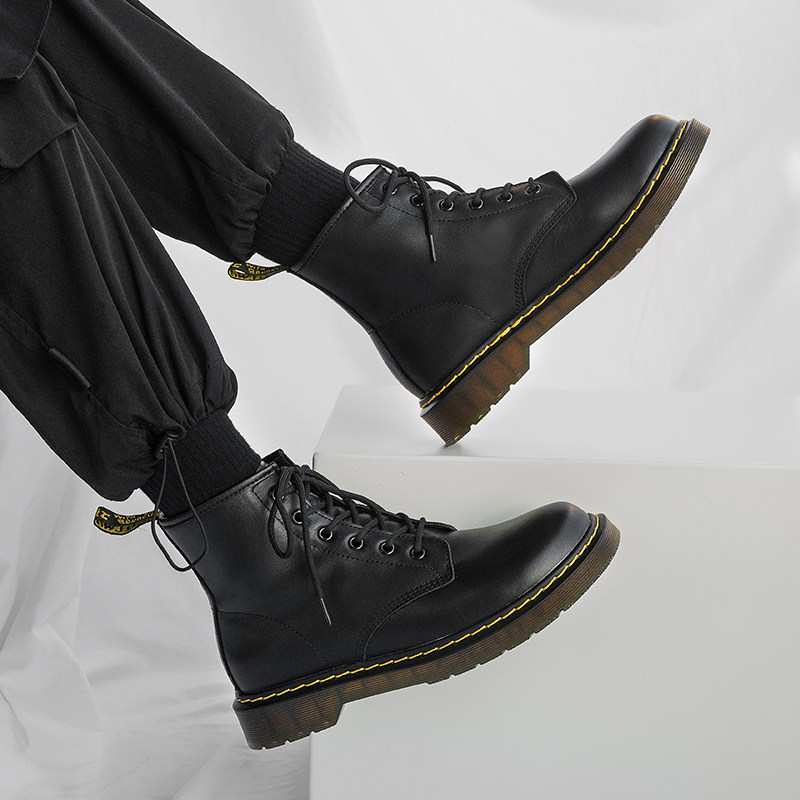 真皮马丁靴男款高帮皮鞋冬季新款英伦厚底增高中帮男士工装短靴子