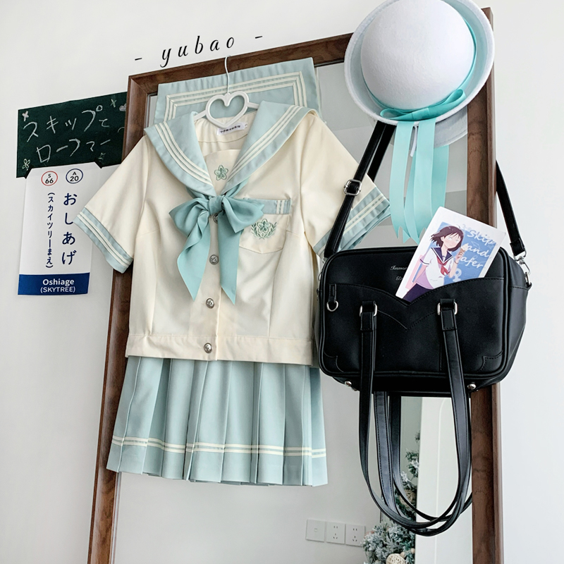 原创jk水手服套装女短袖收腰上衣