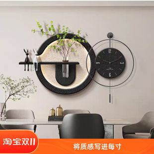 简约水培绿植客厅装饰画2025新款时钟挂墙餐厅钟表玄关高级感挂画