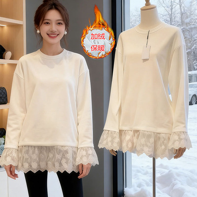 慵懒风白色蕾丝花边打底衫女