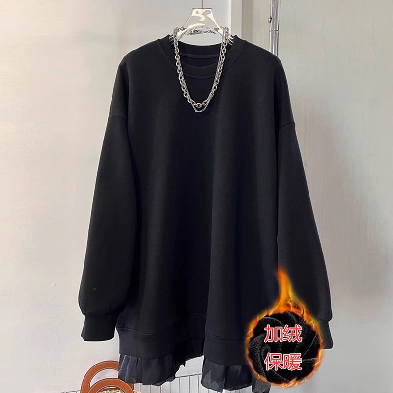 韩版宽松显瘦拼接中长款圆领上衣