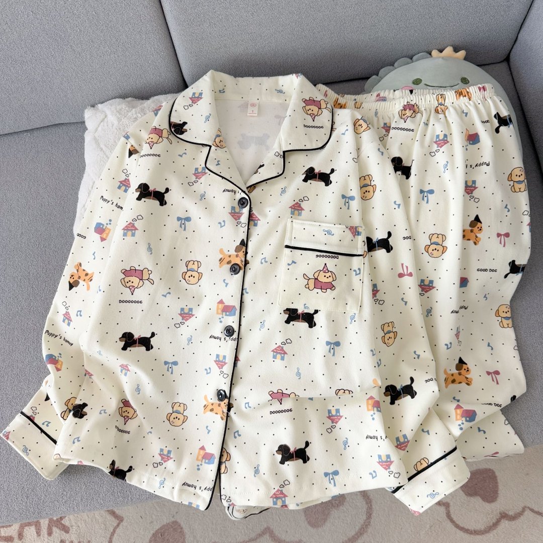 云朵棉感可爱卡通小狗睡衣女春秋睡衣/家居服套装