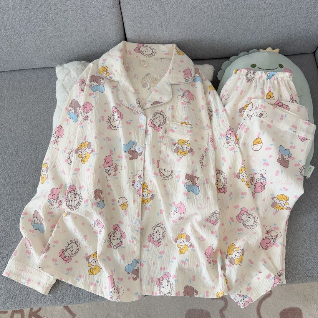 云朵棉感可爱卡通小狗睡衣女春秋睡衣/家居服套装