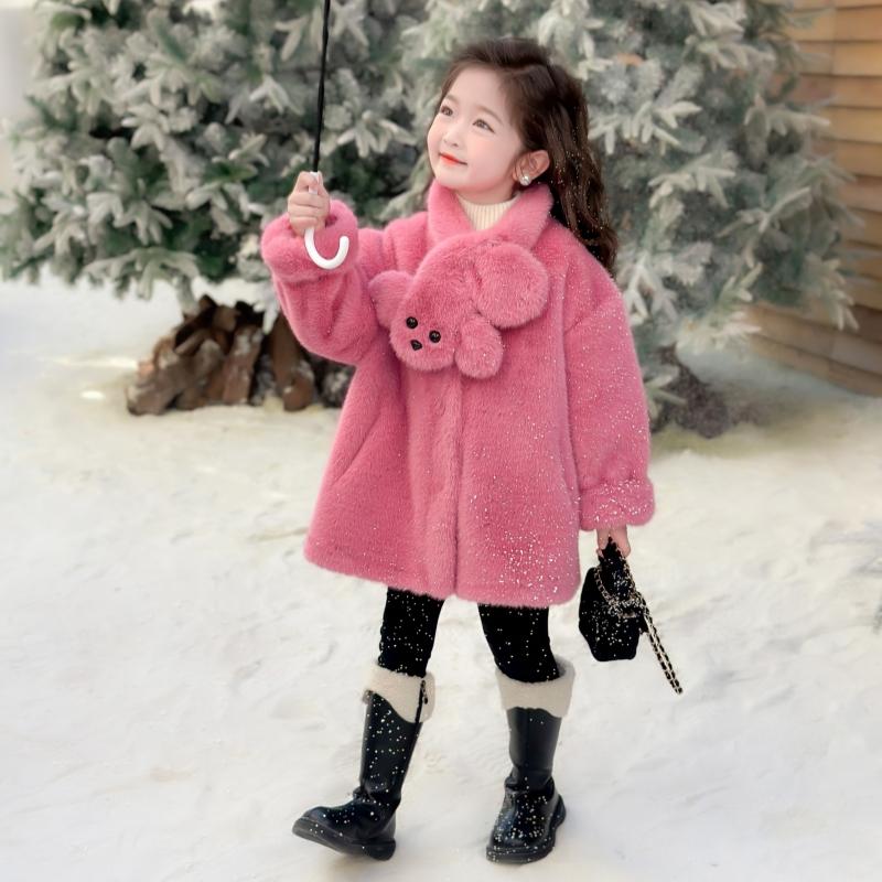 冬季女童千金感环保皮草保暖外套小女孩水貂绒大衣宝宝毛毛衣洋气