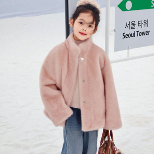 女童毛毛外套冬皮毛一体仿水貂绒环保仿皮草女宝加厚棉袄环保大衣