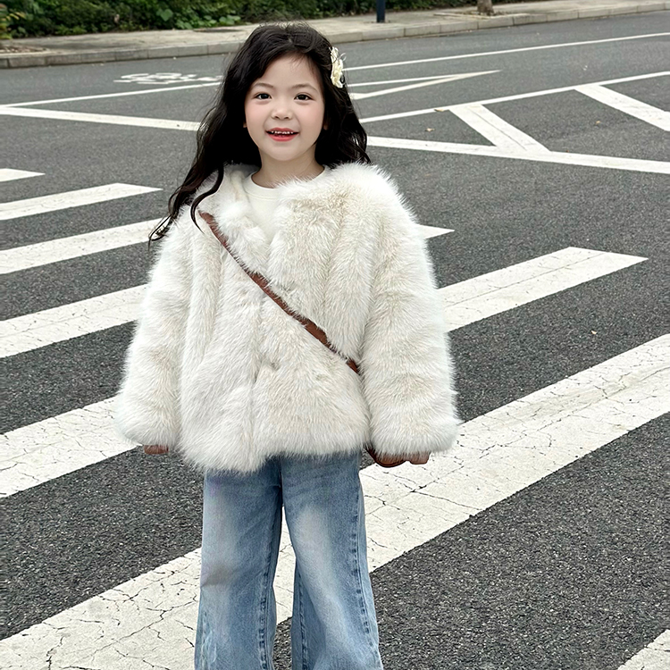 儿童秋冬水貂毛皮毛一体加绒加厚韩版环保外套毛毛衣女童皮草大衣