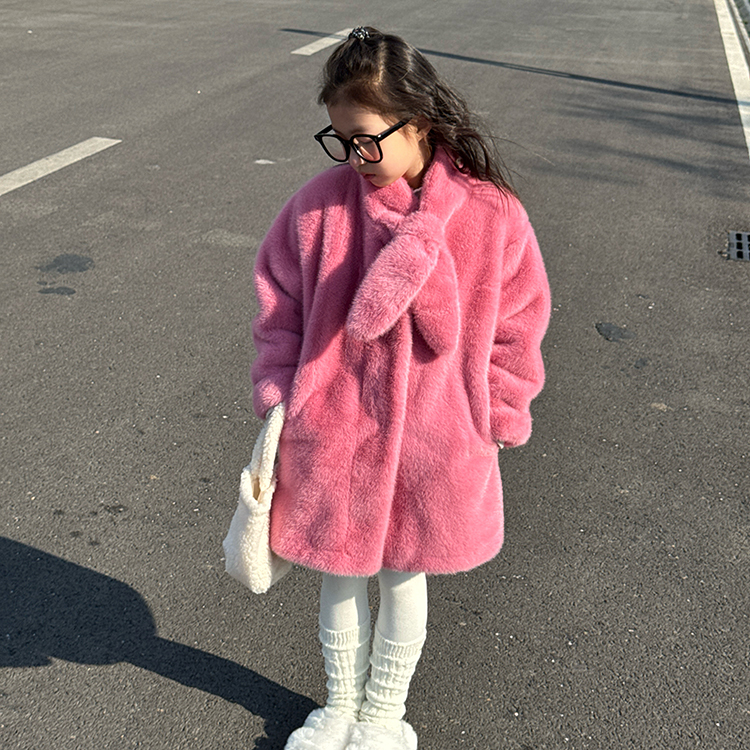秋冬新款儿童皮草外套女童毛毛大衣仿水貂皮毛一体金貂绒加厚中长