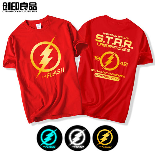 美剧闪电侠短袖t恤theflash烫金