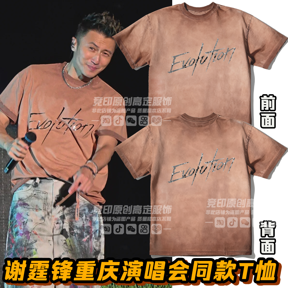 锋味谢霆锋重庆苏州演唱会反光短袖t恤洗水做旧Evolution同款进化
