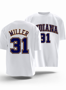 步行者队雷吉米勒31号复古短袖T恤衫篮球运动大码训练服球衣男女