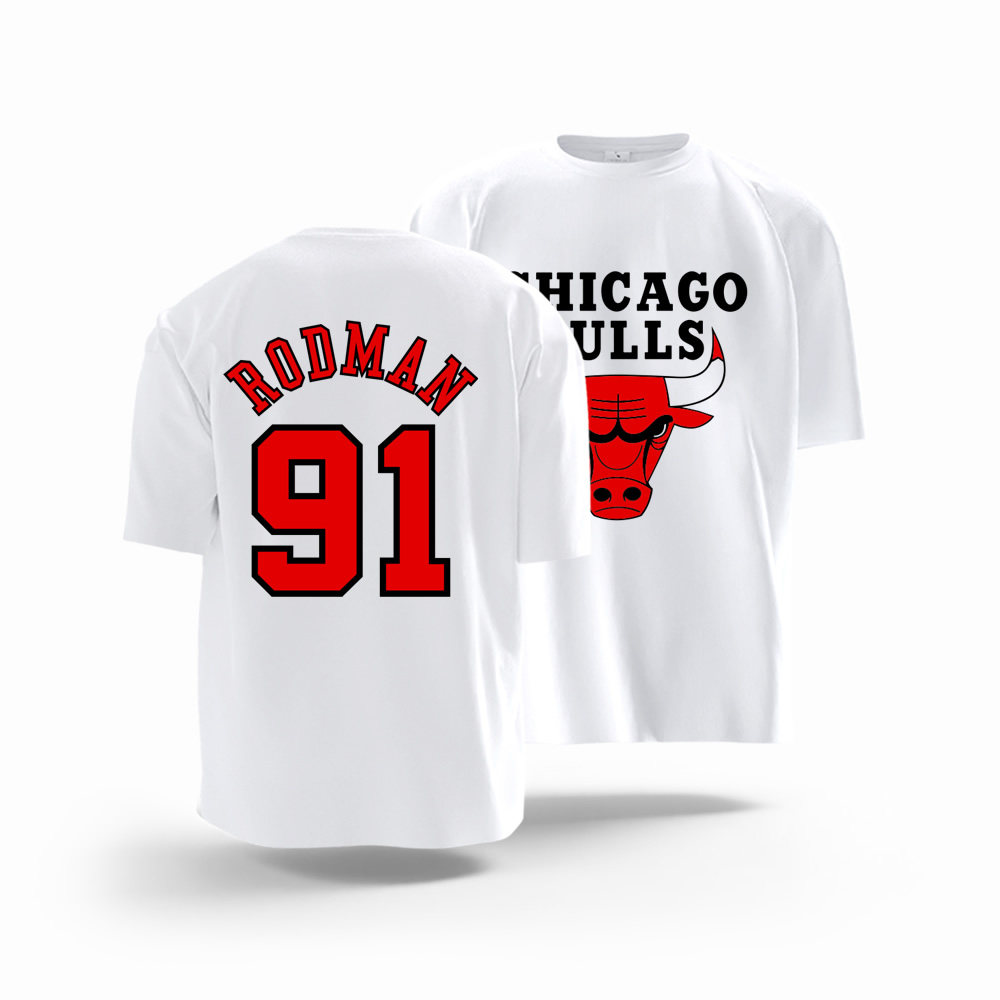 公牛罗德曼91号短袖T恤衫 罗斯1号 皮蓬33号纯棉定制印号篮球衣服